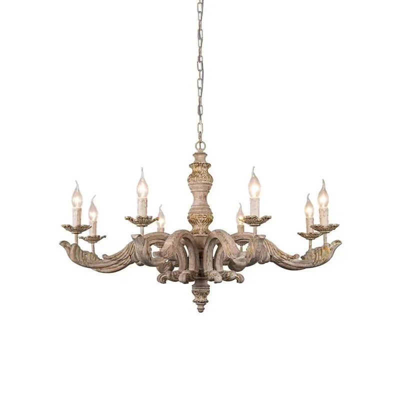 Versand Am Gleichen Tag Vovynan Luxuriöser Römischer Kronleuchter aus Holz 6 Köpfe D 71cm x H 57cm