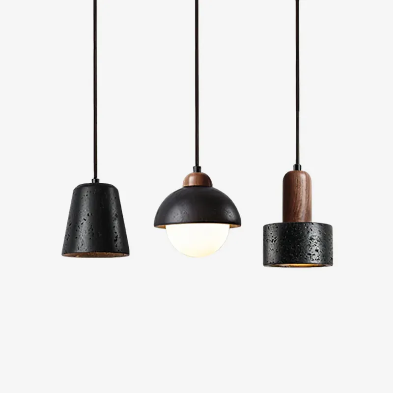 Ausverkauf Ritta Schwarzes Travertin-Pendelleuchten-Set Modell A L 60cm x H 150cm