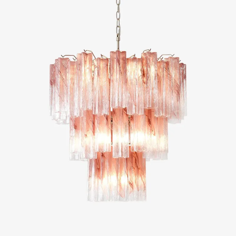 Neu Aurora Kronleuchter aus Pinken Glasröhren Gestuft Modern Dia 50cm x H 44cm