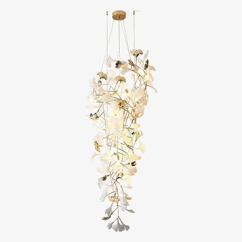 Direktkauf Olivia Kaskaden-Kronleuchter aus Keramik mit Gingko-Motiv Dia 60cm x H 150cm