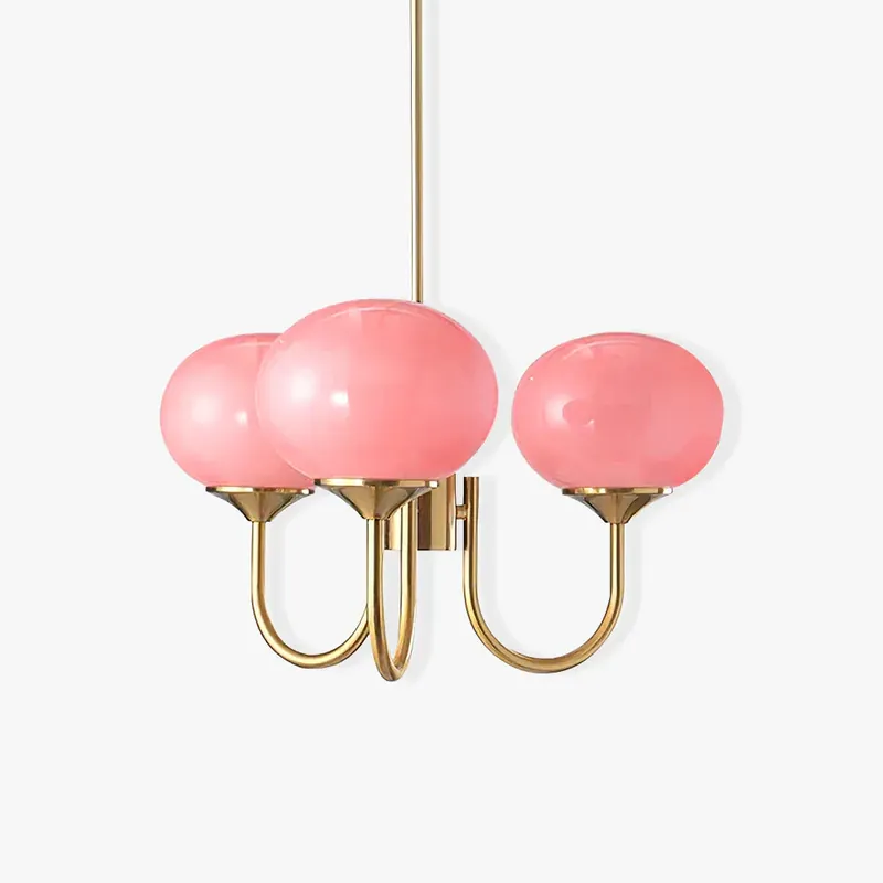 Top-Angebot Lustra Kronleuchter Rosa Glaskugel Gold 3 Köpfe ∅ 46cm x H 34cm