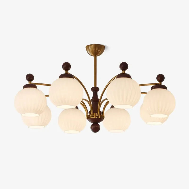 Neue Kollektion Vedoror Traditioneller Klassischer Kugel Holz Glas Kronleuchter 3-Licht Ø 60 cm x H 38 cm