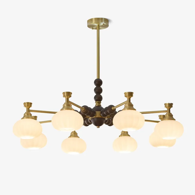 Markenware Avdorira Eleganter Vintage-Kronleuchter aus Messing und Holz 4-Lichter ∅ 23.6″ x H 9.8″