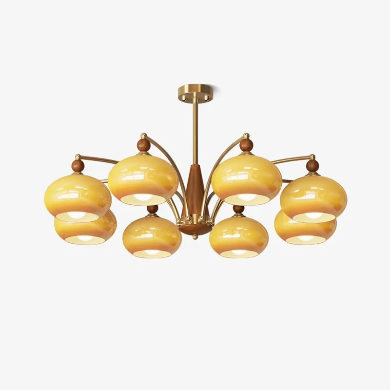Abverkauf Lustra Retro Pendelleuchte Gelbes Glas Messing 3 Köpfe ∅ 58cm x H 30cm