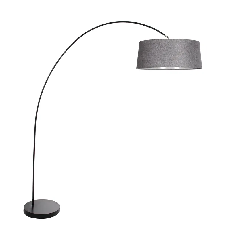 Preis Gesenkt Schwarze Bogenlampe mit ruhigem grauem Schirm Mexlite Solva