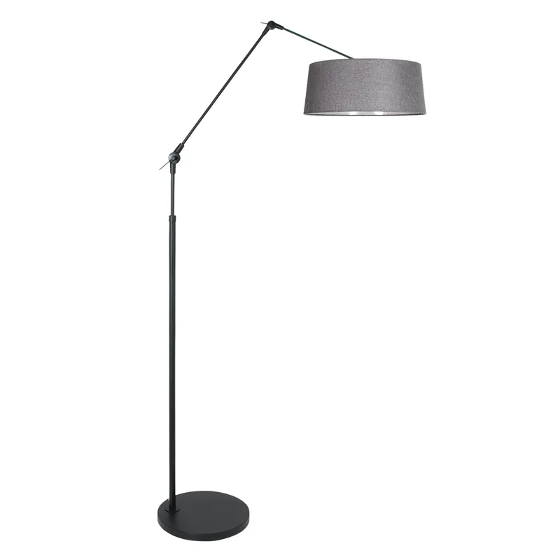 Solange Der Vorrat Reicht Schwarze Bogenlampe mit ruhigem grauem Schirm Steinhauer Prestige Chic