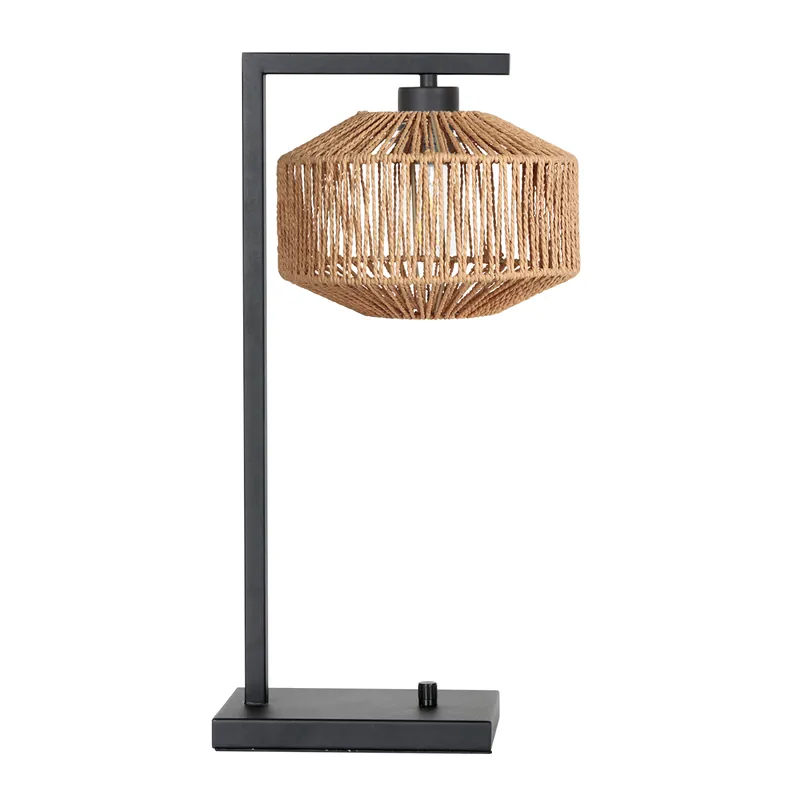 Schwarze Tischlampe mit geflochtenem Seilschirm Steinhauer Stang Beliebt