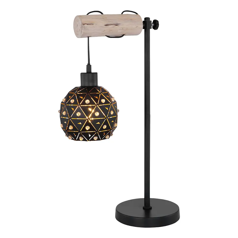Tischlampe schwarz/natürlich mit dekorativer Kugelkappe Globo Jodie Angebot