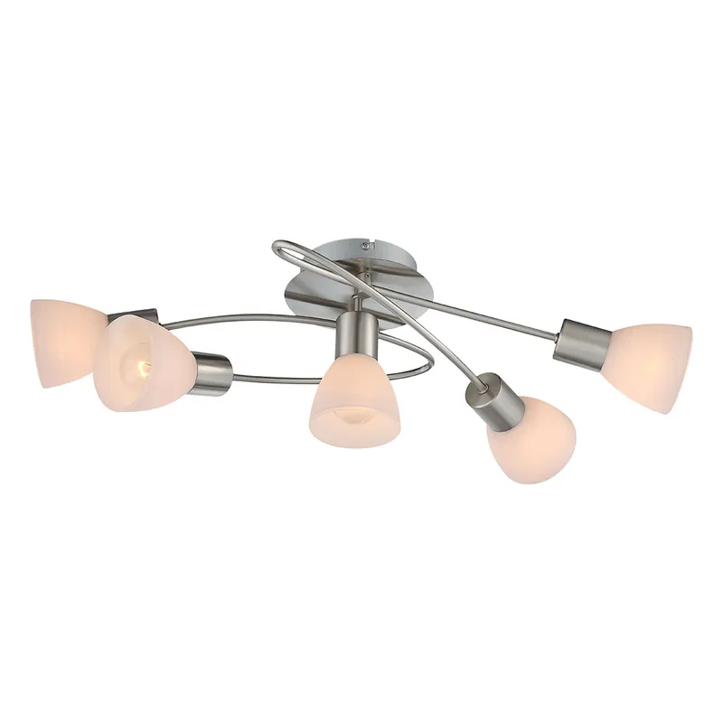 Preis Gesenkt Deckenlampe Nickel 5-Kap Opalglas Globo Panna