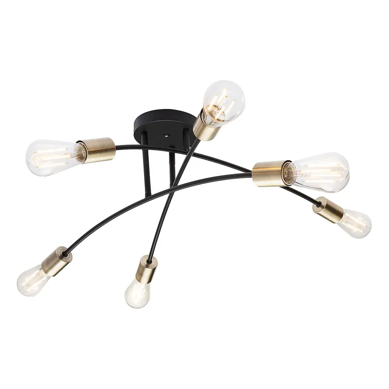 Highlight Schwarze/messingene flexible 6-Licht Deckenlampe L Globo Sarini