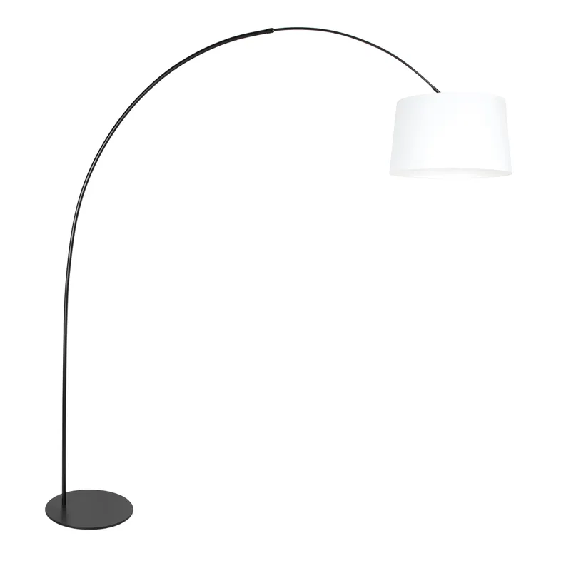 Garantierte Lieferung Trendige Bogenlampe Schwarz mit weißem Stoffschirm Anne Lighting Curve