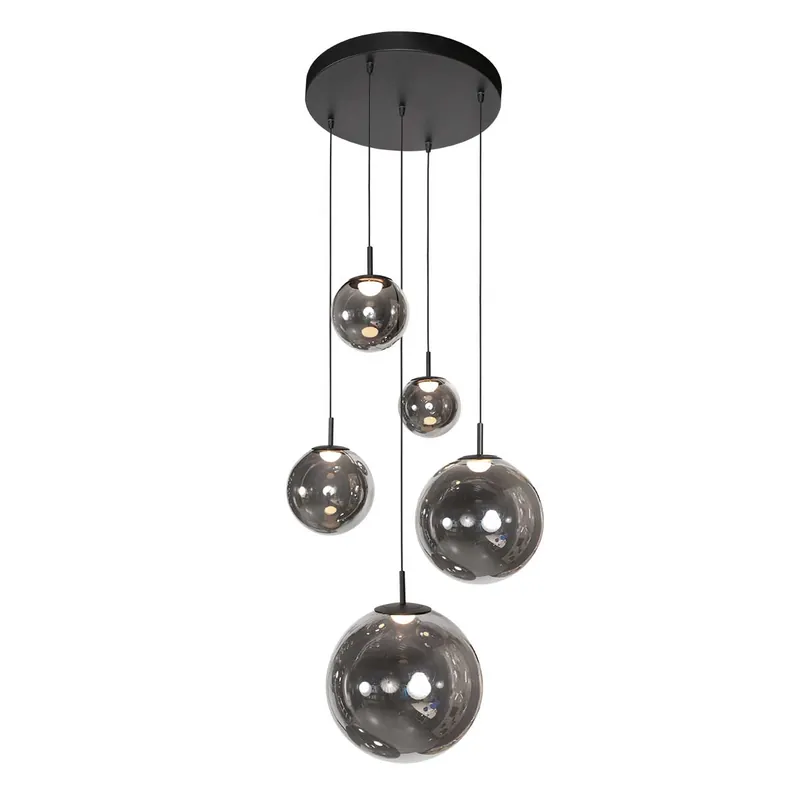 Günstig Schwarze Design-Hängelampe 5-flammig Rauchglas Steinhauer Bollique