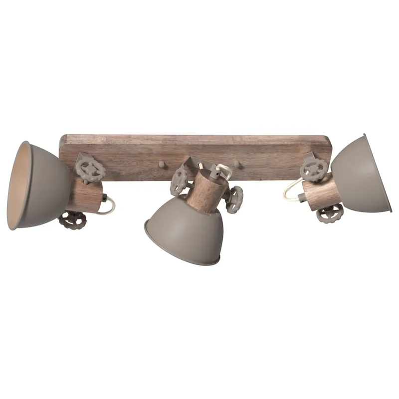 3-flammige Deckenleuchte taupe mit Holzdetails Mexlite Gearwood Direktkauf