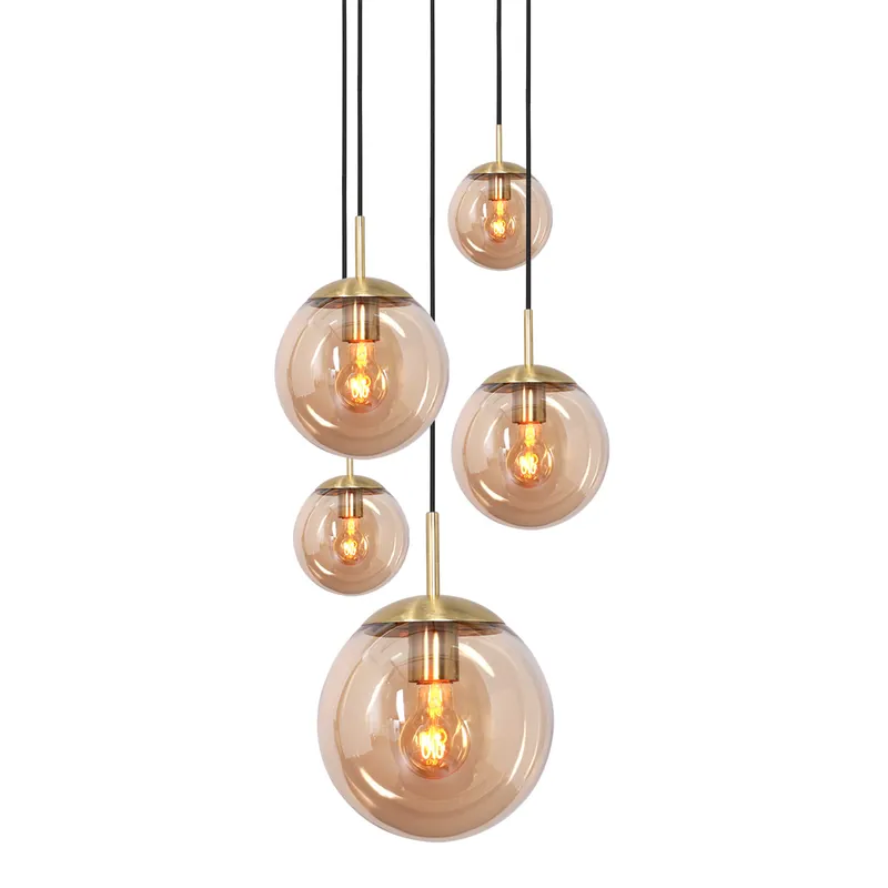 Moderne bernsteinfarbene Glas-Hängelampe aus Metall Steinhauer Bollique LED Schneller Versand