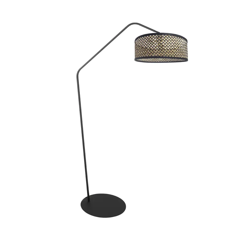 Markenware Stehlampe Schwarz mit Bambus-Schirm Anne Lighting ZigZag