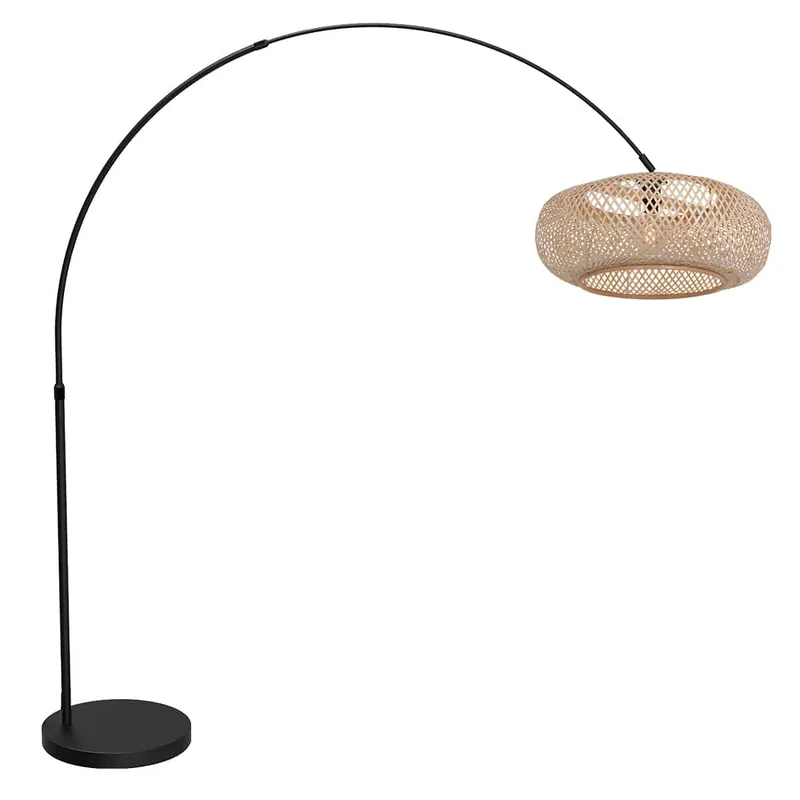 Schnäppchen Bogenlampe schwarz mit Bambus-Schirm verstellbar E27 Mexlite Flair