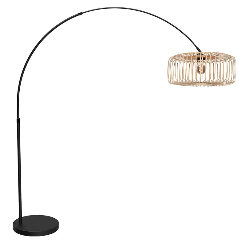 Bogenlampe Schwarz mit Bambus Schirm verstellbar E27 Mexlite Flair Solange Der Vorrat Reicht