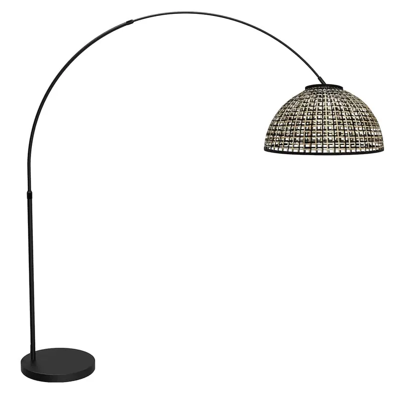 Bogenlampe schwarz mit Bambus-Schirm schwarz natur verstellbar E27 Mexlite Flair Sofort Bestellen