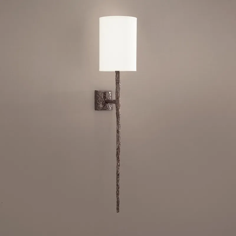 Bronzeguss-Wandleuchte mit Stoffschirm Schneller Versand