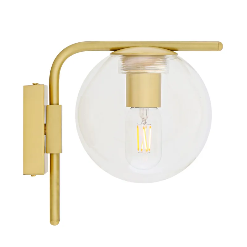 Moderne Wandleuchte aus Messing mit Glaskugel Highlight