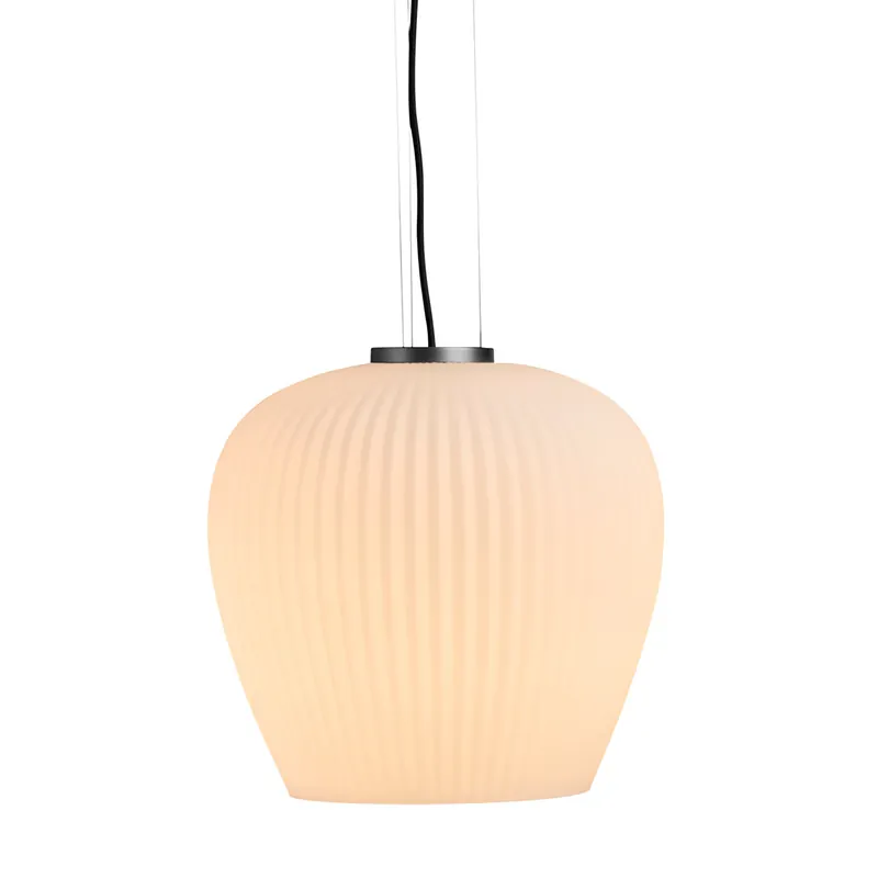 Neu Exklusive Glas-Pendelleuchte LIV mit plissiertem, opalem Schirm