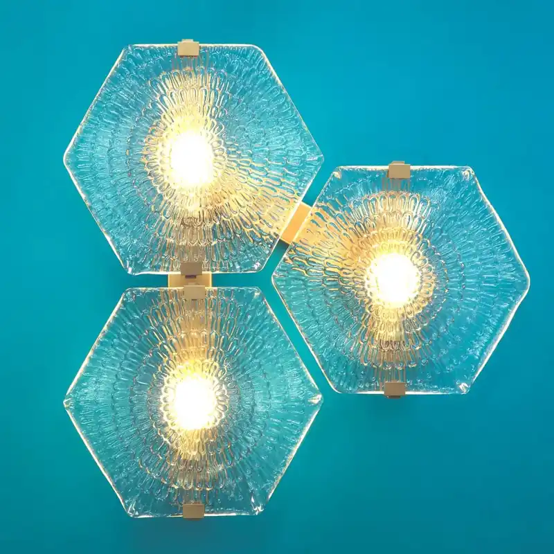 Dreiflammige Wandleuchte mit Hexagon-Gläsern, drei Modelle Heißes Angebot