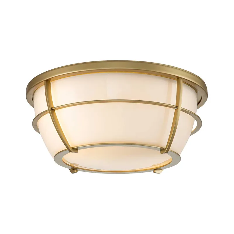 Versand Am Gleichen Tag Messingfarbene Badezimmer-Deckenleuchte mit Opalglas, Ø 33 cm