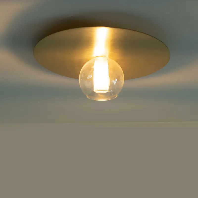Deckenleuchte mit flacher Messing-Scheibe und Glas, Ø 28 cm Direktkauf