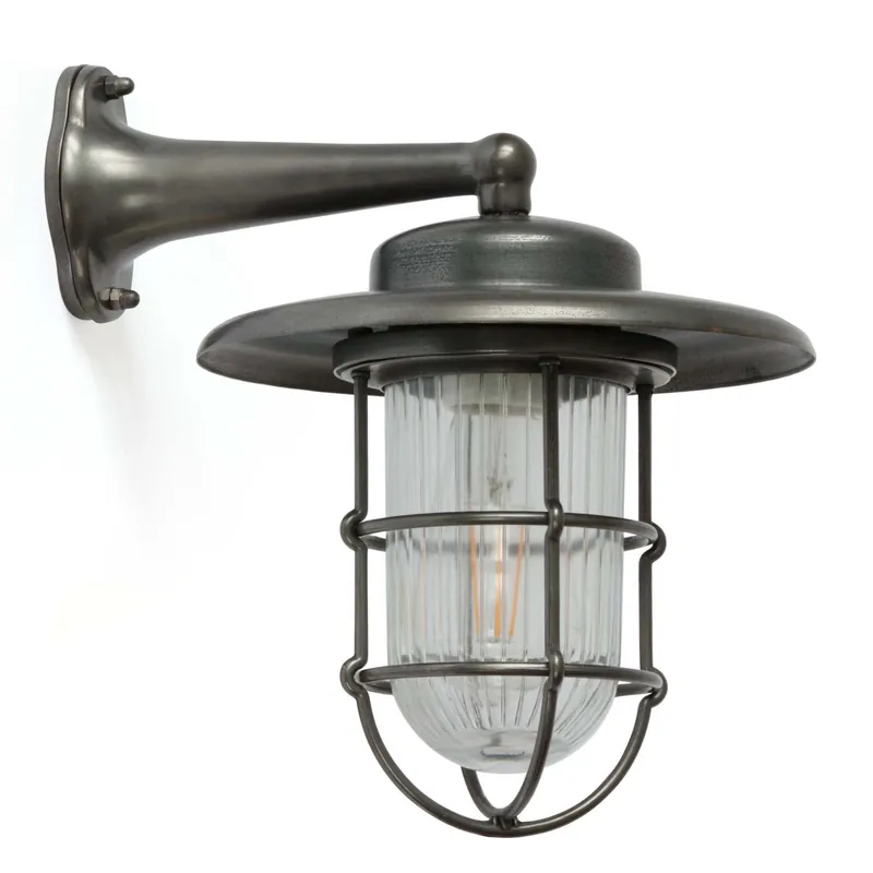 Geprüft Außenwandleuchte N° 753 aus Messing mit Struktur-Schutzglas, IP64