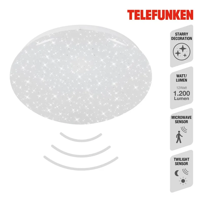 Neu TELEFUNKEN Sensor LED Deckenleuchte, Ø 27,7 cm, 12 W, Weiß