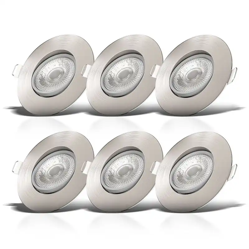 Einbaustrahler 68mm 6er Set - 230V, 4,9W, 480lm, LED, dimmbar, warmweiß, matt-nickel Garantierte Lieferung