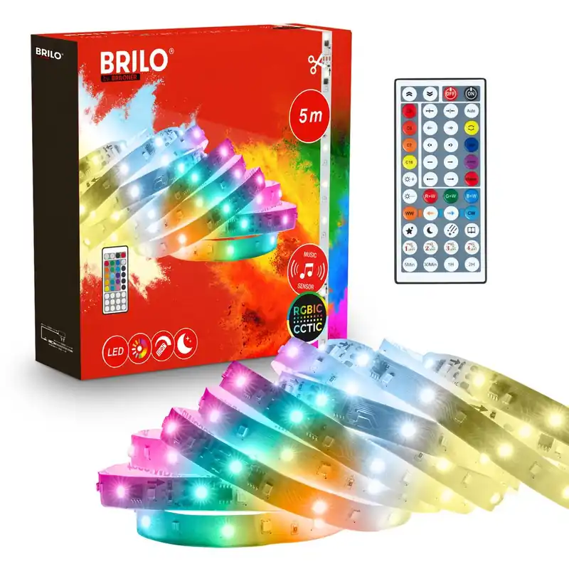 Garantierte Lieferung LED Streifen 5m - Fernbedienung, Kürzbar, CCTIC Abstimmbares Weiß, RGBIC Farbwechsel, Weiß