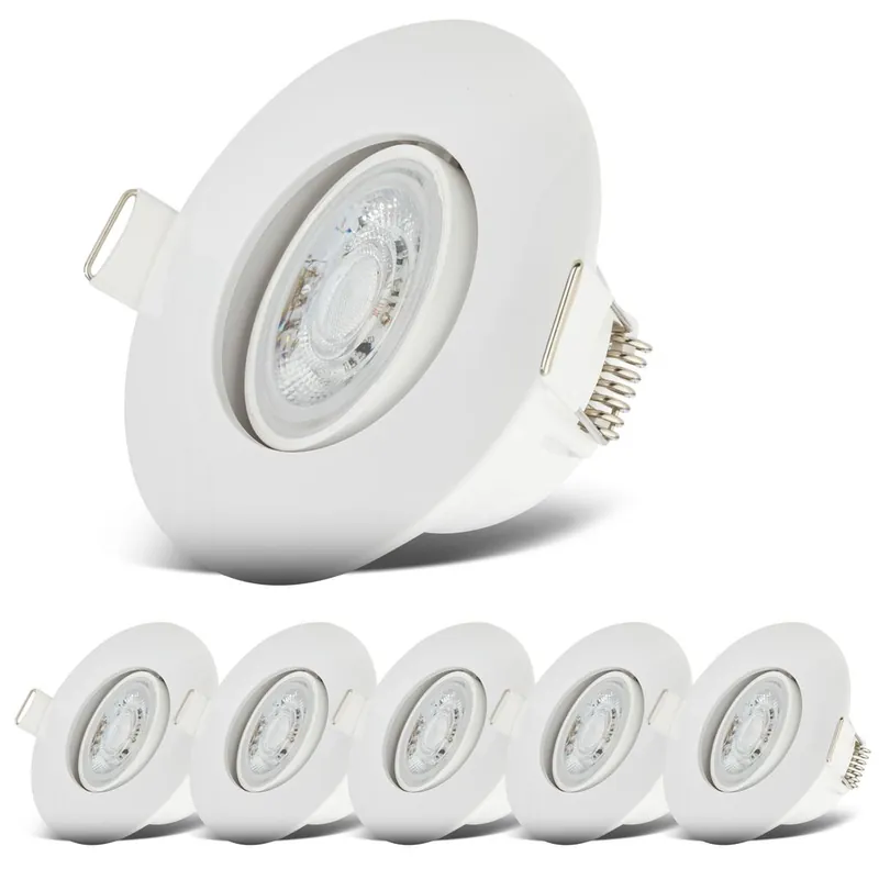Einbaustrahler 68mm 6er Set - 230V, 4,9W, 480lm, LED, IP65, warmweiß, weiß Echt