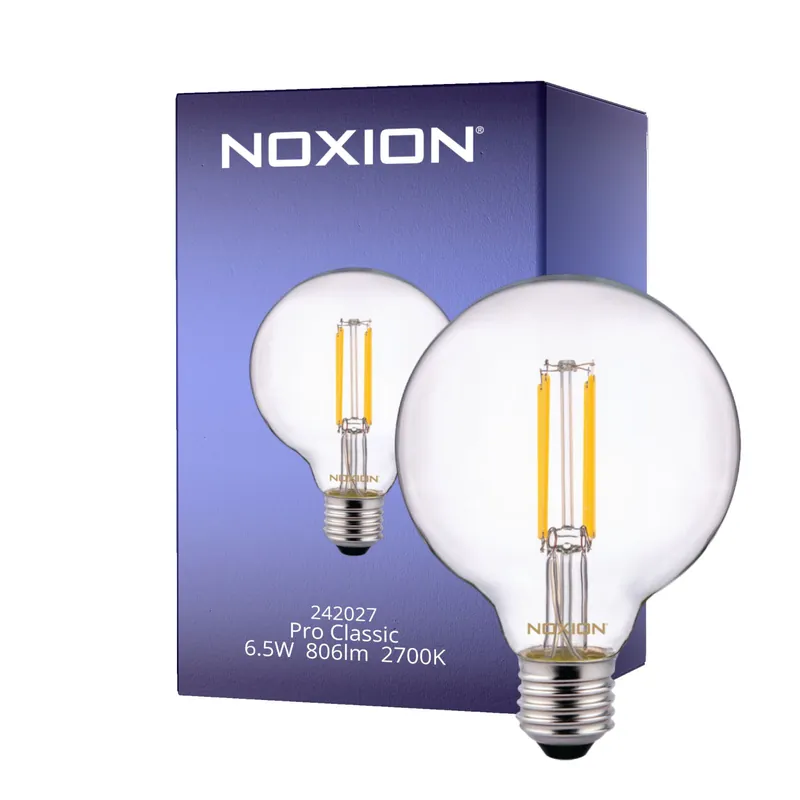 Sonderaktion Noxion Pro Classic LED E27 Globe Fadenlampe Klar 95mm 6.5W 806lm - 827 Extra Warmweiß | Ersatz für 60W