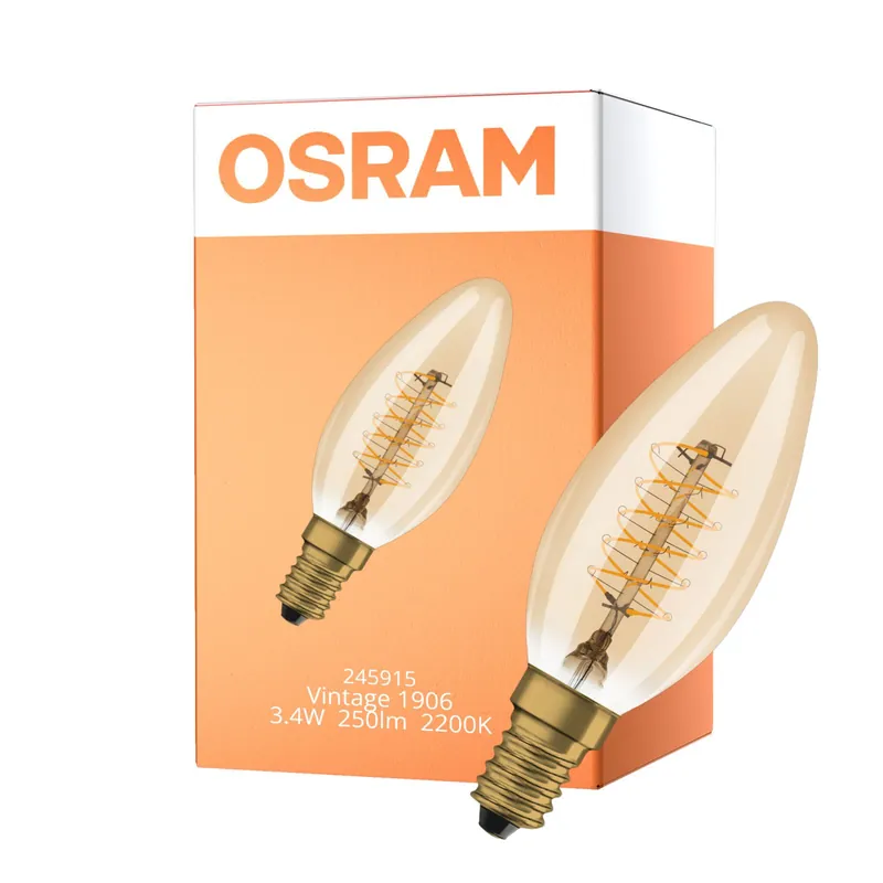 Aktuell Osram Vintage 1906 LED E14 Candle Filament Gold 3.4W 250lm - 822 Extra Warm White | Dimmable