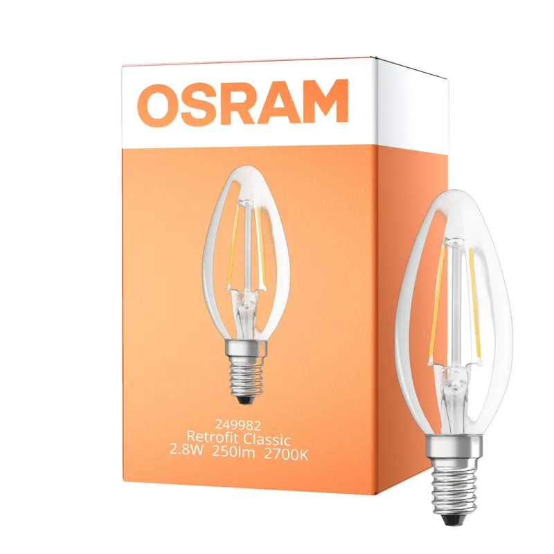 Ausverkauf Osram Classic LED E14 Kerze Fadenlampe Klar 2.8W 250lm - 827 Extra Warmweiß | Dimmbar - Ersatz Für 25W