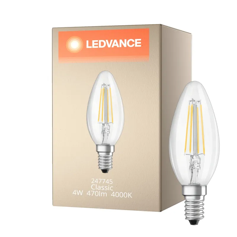 Neu Ledvance Classic LED E14 Kerze Fadenlampe Klar 4W 470lm - 840 Kaltweiß | Ersatz für 40W