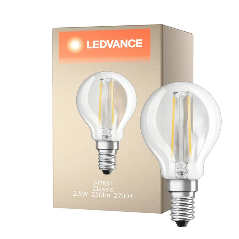 Kracherpreis Ledvance Classic LED E14 Birne Fadenlampe Klar 2.5W 250lm - 827 Extra Warmweiß | Ersatz für 25W