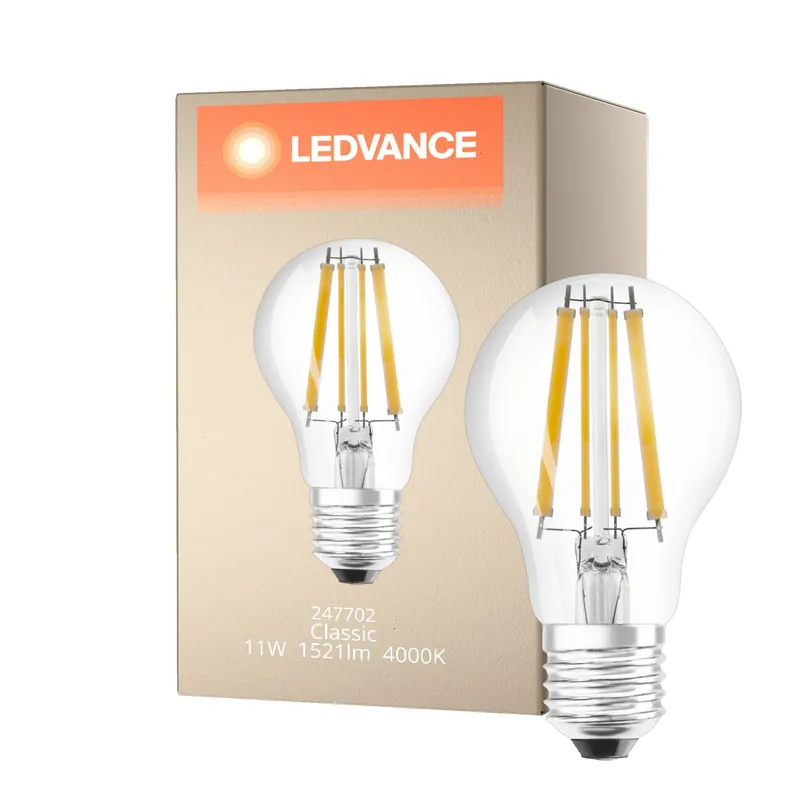 Preiswert Ledvance Classic LED E27 Birne Fadenlampe Klar 11W 1521lm - 940 Cool white | Höchste Farbwiedergabe - Dimmbar - Ersatz für 100W