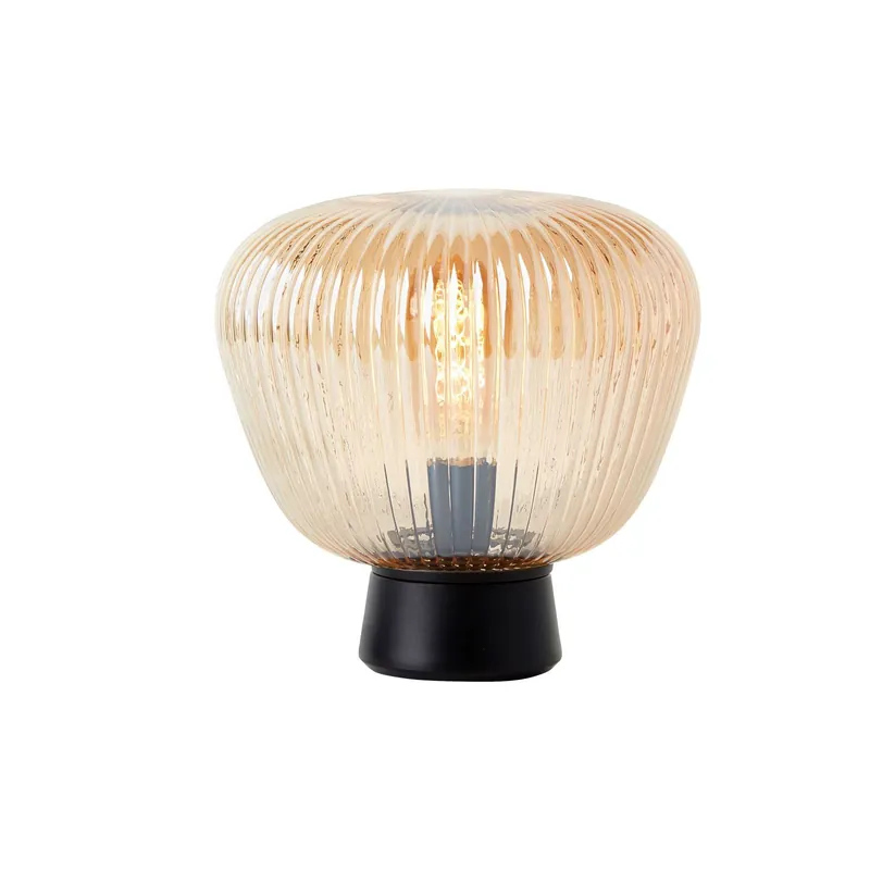 Direktkauf Brilliant Tischlampe Kaizen Glas Metall Schwarz Beige | 250mm - Geeignet für 1x E27