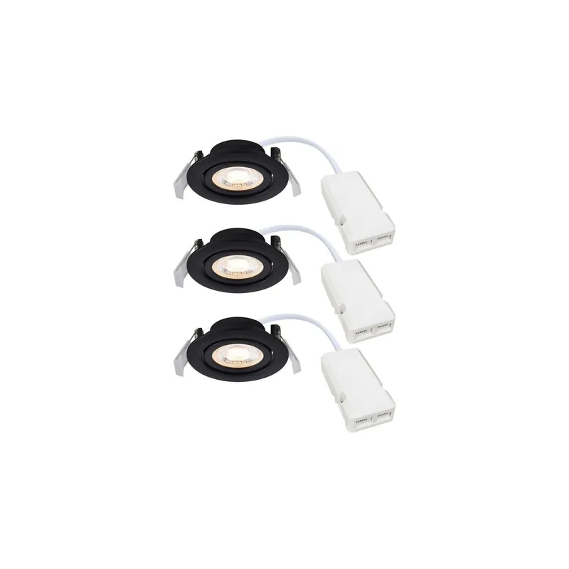 Super-Preis Mehrfachpackung 3x Nordlux Downlight Monolo Schwarz 4.8W 450lm 36D - 830 Warmweiß | 82mm - IP20 - 3-Stufen Dimmbar