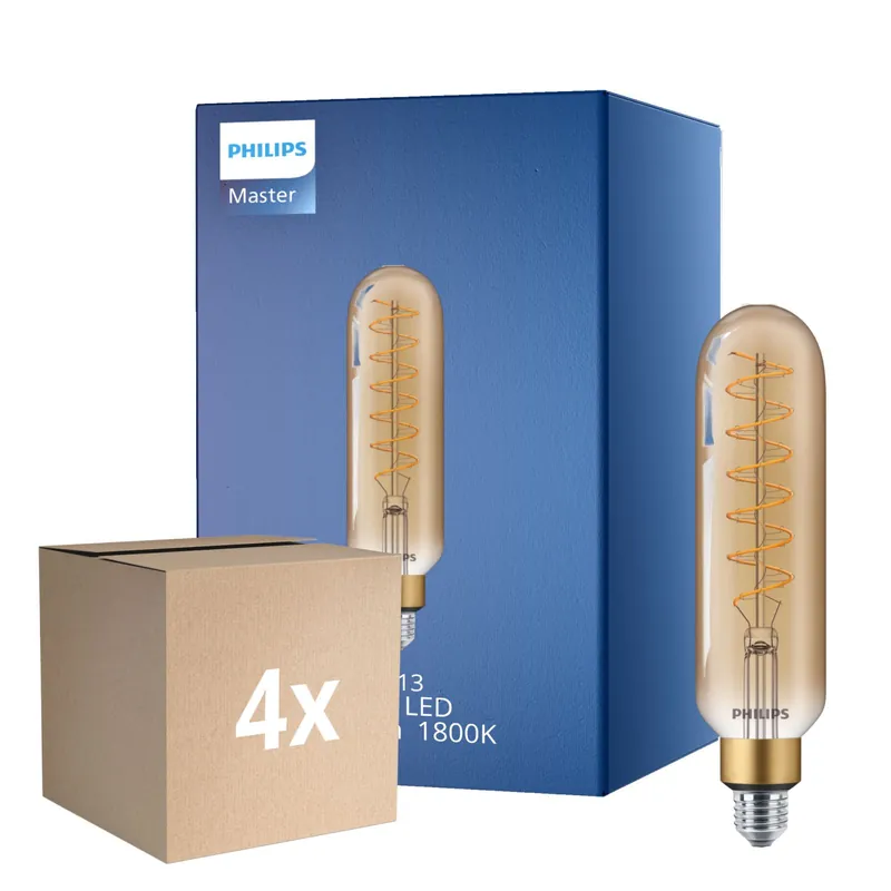 Mehrfachpackung 4x Philips Classic LED E27 Tubular Fadenlampe Gold 7W 470lm - 820 Extra Warmweiß | Ersatz für 40W Ausverkauf