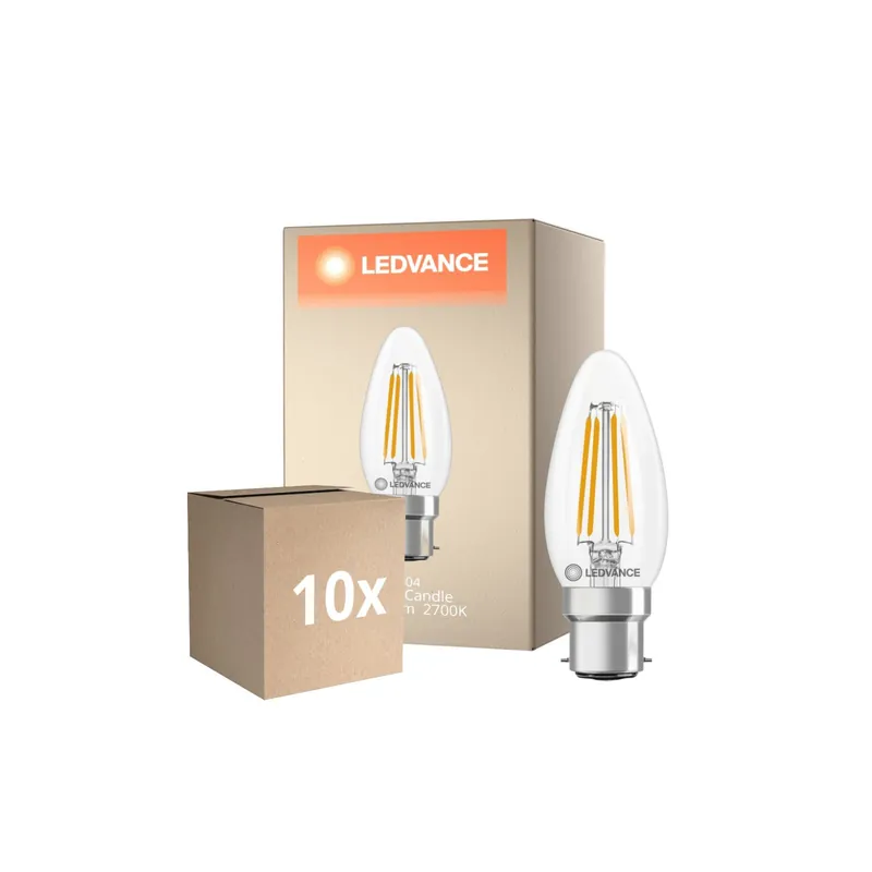 Mehrfachpackung 10x Ledvance Classic LED B22 Kerze Fadenlampe Klar 3.4W 470lm - 827 Extra Warmweiß | Ersatz Für 40W Solange Der Vorrat Reicht