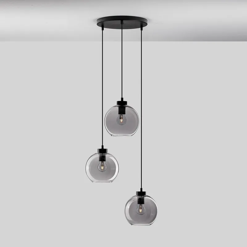 Sonderaktion Nova Luce 9241140 PALMER Pendelleuchte rund 3-flammig Schwarz Rauchglas E27