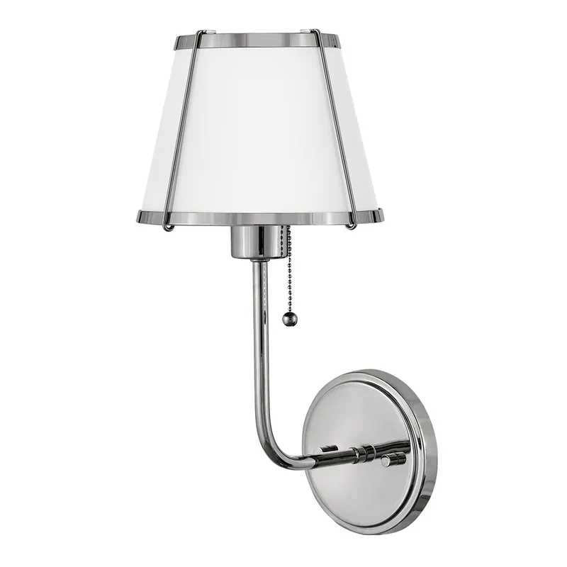 Saisonangebot Elstead Lighting Clarke Wandleuchte mit Zugschalter Nickel poliert Metallschirm weiß