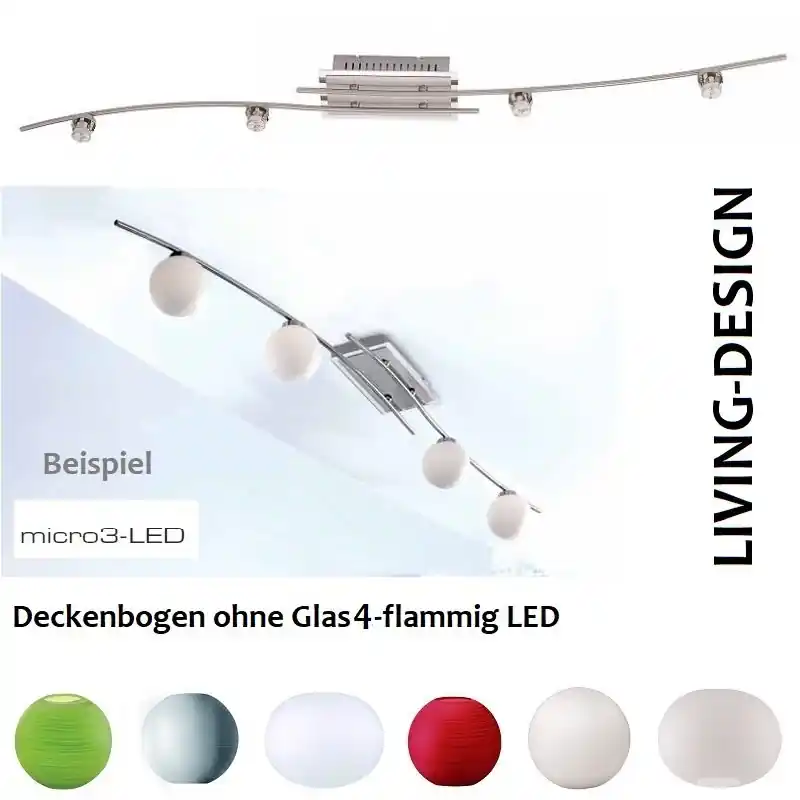 Fischer m6 micro 3 No. 16624 LED Deckkenbogen ohne Glas 4-flammig nickelfarben chrom Neue Ware