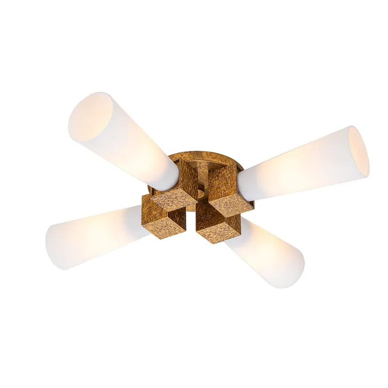Abverkauf Elstead Lighting Pendel- oder Deckenleuchte Kristy 4-flammig Antik Gold Opalglas