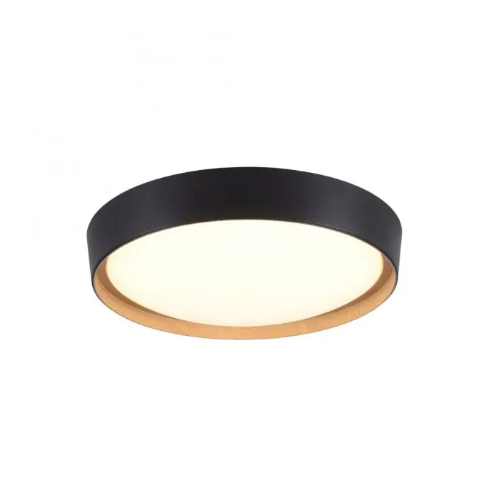 Sale LED Deckenleuchte, rund, schwarz, dimmbar, Holzoptik, warmweiß, Deckenlampe